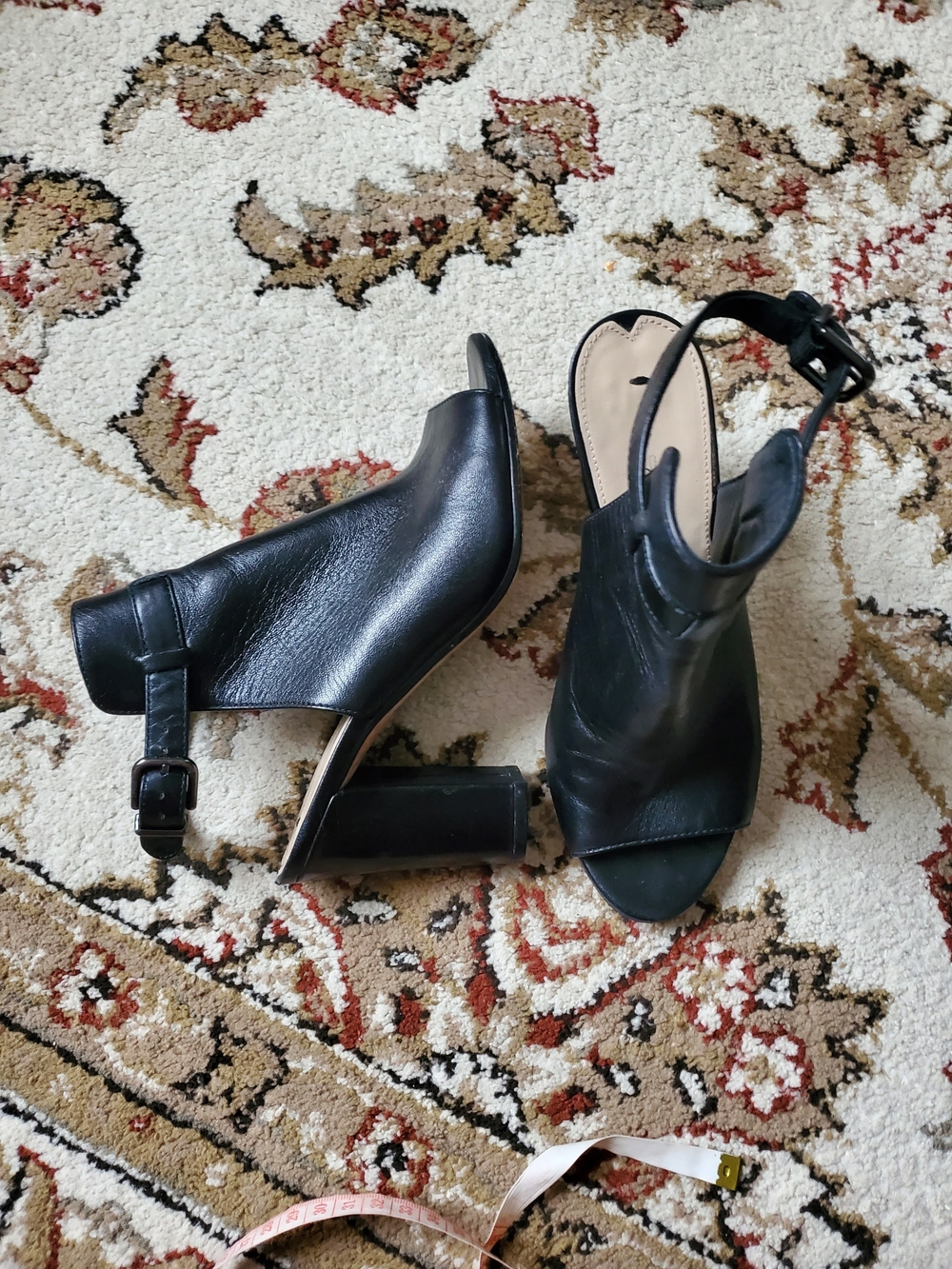 Via Spiga Black Leather Open-Toe Block Heel Sandals with Ankle Strap Sz 6